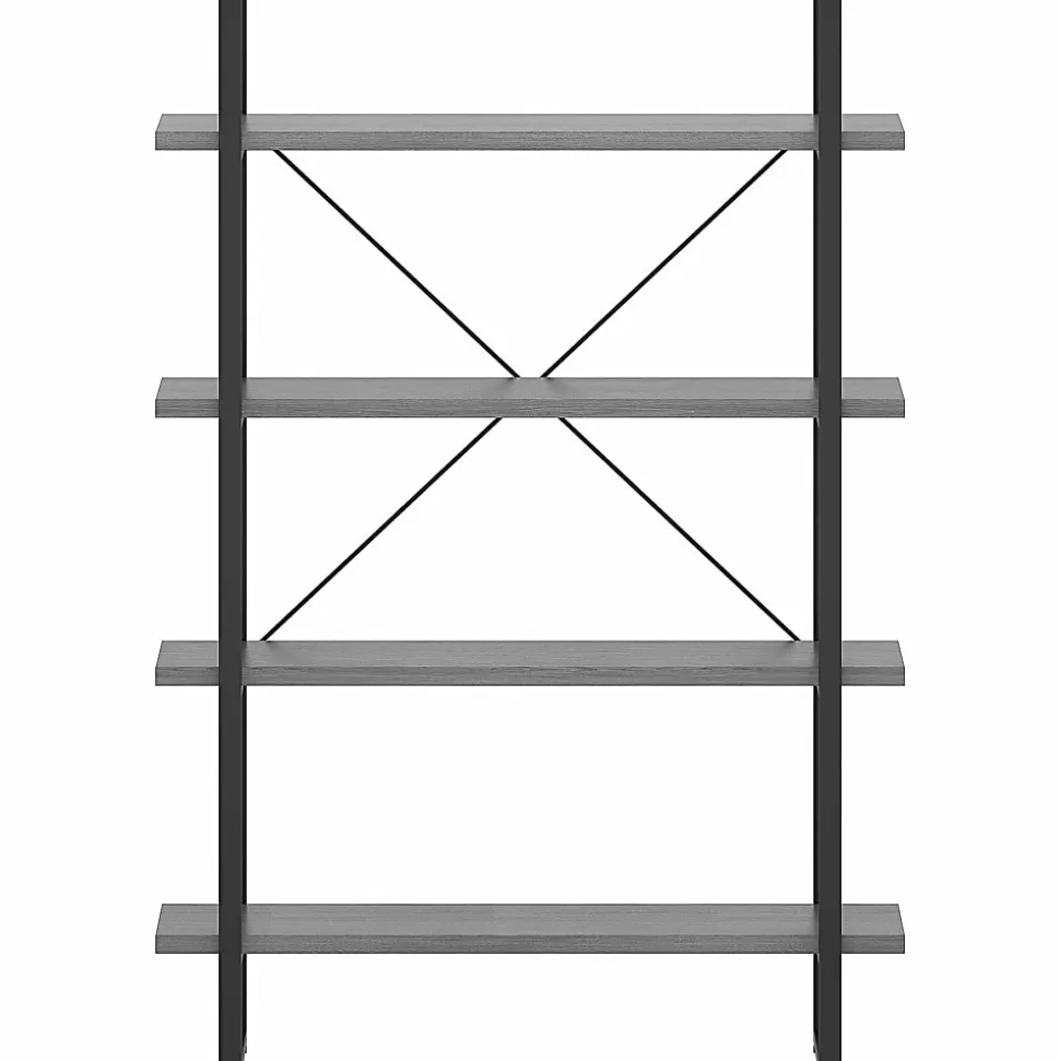 Lorell SOHO Rustic Metal Frame Bookcase, 57.5"H x 39.4"W x 11.8"D, 4 Shelve(s), Band Edge, Charcoal, Sturdy, Durable