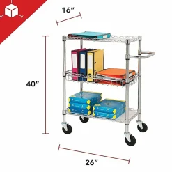 Lorell® 3-Tier Steel Rolling Cart, 16"W x 26"D x 40"H, Chrome