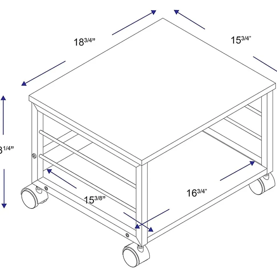 Lorell Underdesk Mobile Machine Stand - 150 lb Load Capacity - 13.20"x18.70"x 15.70" Depth - Desk - Powder Coated - 60262