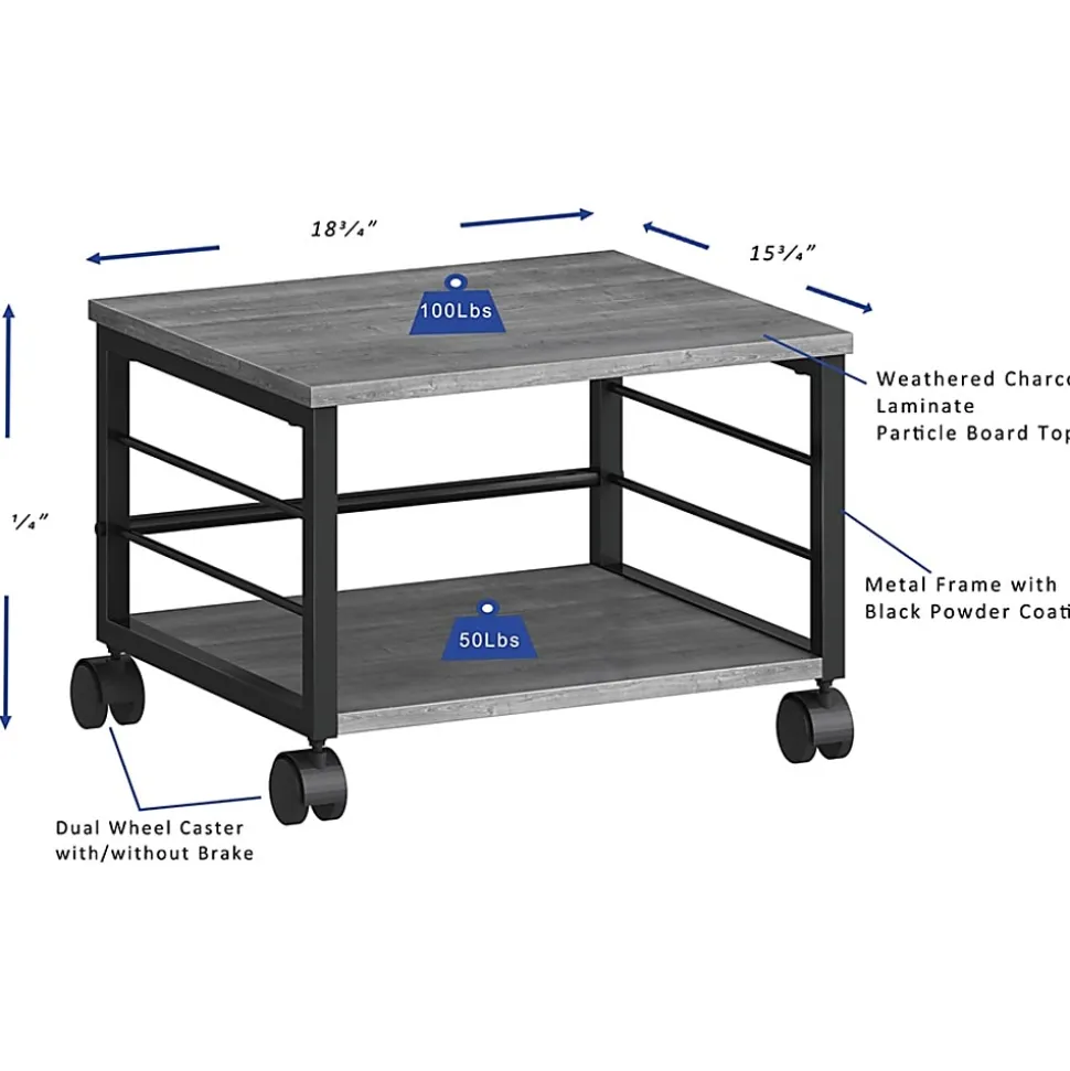 Lorell Underdesk Mobile Machine Stand - 150 lb Load Capacity - 13.20"x18.70"x 15.70" Depth - Desk - Powder Coated - 60262