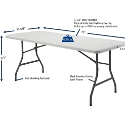 Lorell® 72"W Rectangular Banquet Table, Gray