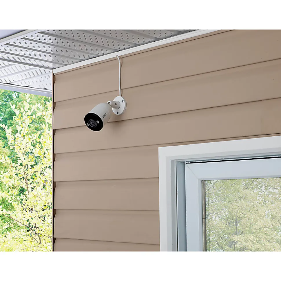 Lorex 4K Ultra HD Analog Indoor/Outdoor Add-On IP Bullet Security Camera With Smart Deterrence, White