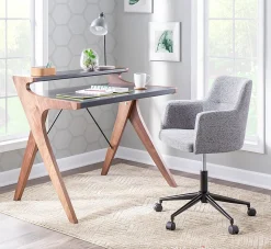 LumiSource Archer 43"W 2-Tier Writing Desk, Walnut/Gray
