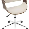 LumiSource Curvo Mid-Century Modern Mid-Back Chair, Cream/Walnut/Silver