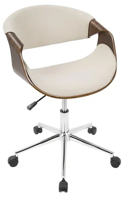 LumiSource Curvo Mid-Century Modern Mid-Back Chair, Cream/Walnut/Silver