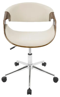 LumiSource Curvo Mid-Century Modern Mid-Back Chair, Cream/Walnut/Silver