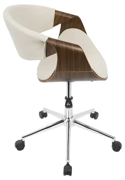 LumiSource Curvo Mid-Century Modern Mid-Back Chair, Cream/Walnut/Silver