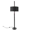 Lumisource Noah Mid-Century Modern Floor Lamp, Black Shade/Walnut & Black Marble Base