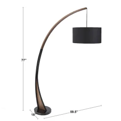 Lumisource Noah Mid-Century Modern Floor Lamp, Black Shade/Walnut & Black Marble Base