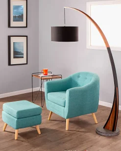 Lumisource Noah Mid-Century Modern Floor Lamp, Black Shade/Walnut & Black Marble Base