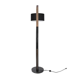 Lumisource Noah Mid-Century Modern Floor Lamp, Black Shade/Walnut & Black Marble Base