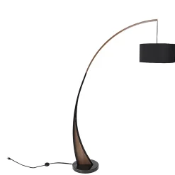 Lumisource Noah Mid-Century Modern Floor Lamp, Black Shade/Walnut & Black Marble Base