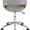 LumiSource Vintage Mod Mid-Century Modern Mid-Back Chair, Light Gray/Walnut/Chrome