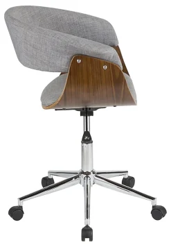LumiSource Vintage Mod Mid-Century Modern Mid-Back Chair, Light Gray/Walnut/Chrome