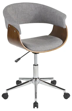 LumiSource Vintage Mod Mid-Century Modern Mid-Back Chair, Light Gray/Walnut/Chrome