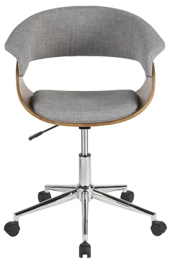 LumiSource Vintage Mod Mid-Century Modern Mid-Back Chair, Light Gray/Walnut/Chrome
