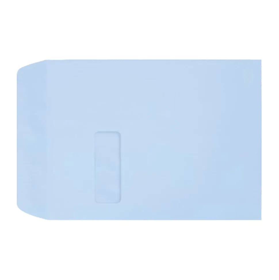LUX #9 1/2 Open-End Window Envelopes, Top Left Window, Self-Adhesive, Baby Blue, Pack Of 500