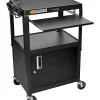 Luxor Adjustable Height Cart, Cabinet/Pullout Tray, 42"H x 24"W x 18"D, Black
