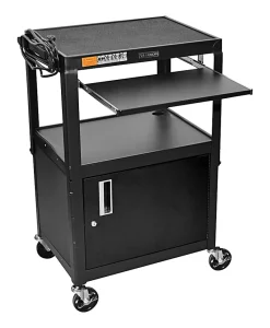 Luxor Adjustable Height Cart, Cabinet/Pullout Tray, 42"H x 24"W x 18"D, Black