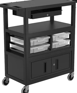 Luxor Deluxe Teacher Cart, 35-5/8”H x 35-5/8”W x 18-1/4”D, Black
