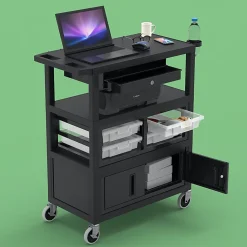 Luxor Deluxe Teacher Cart, 35-5/8”H x 35-5/8”W x 18-1/4”D, Black