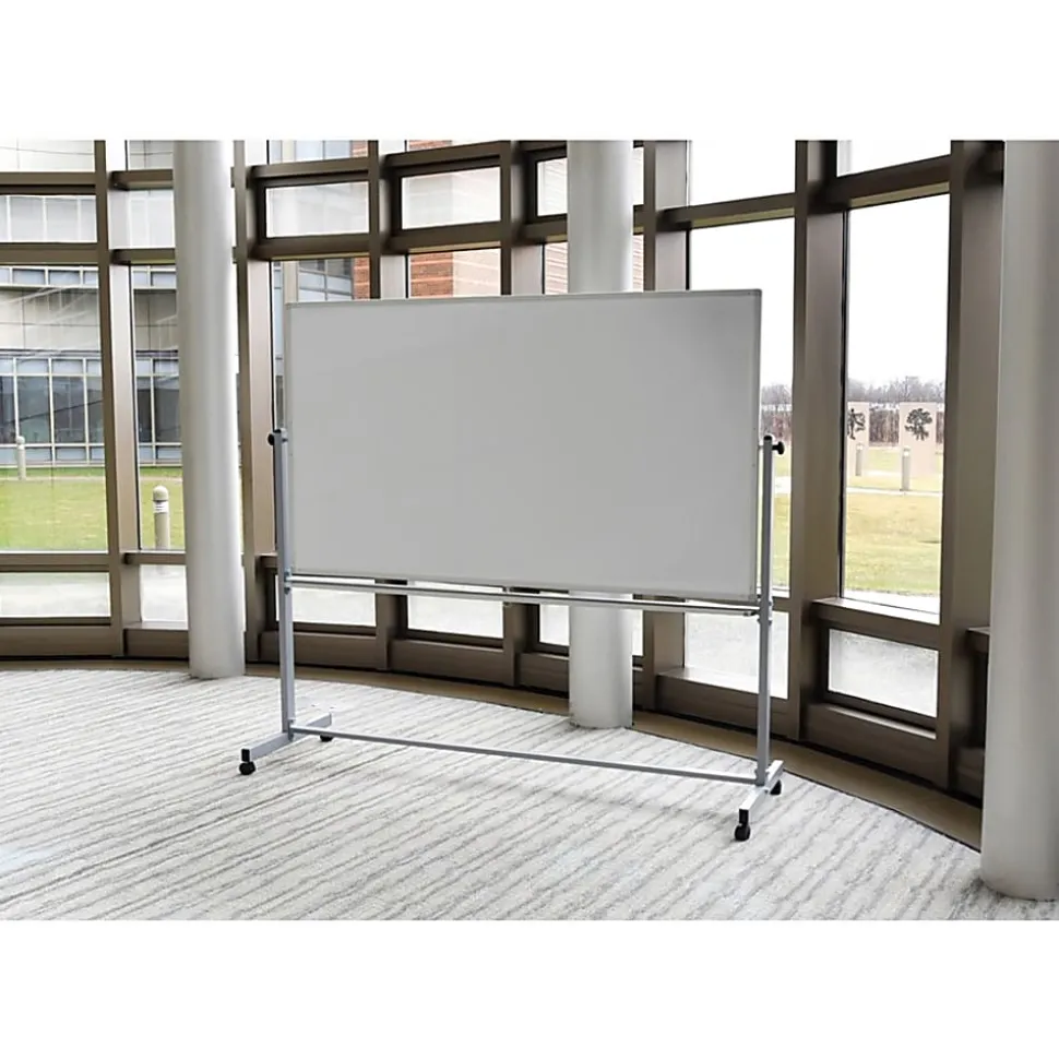 Luxor Double-Sided Magnetic Mobile Dry-Erase Whiteboard, 40" x 72", Aluminum Frame With Silver Finish