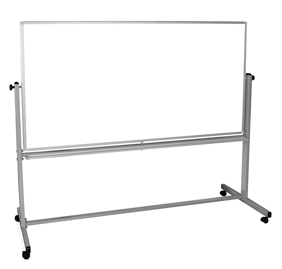 Luxor Double-Sided Mobile Magnetic Dry-Erase Whiteboard, 72" x 48", Aluminum Frame With Silver Finish