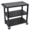 Luxor E-Series Plastic Cart, 3-Shelves, 36 1/4"H x 35 1/4"W x 18"D, Black