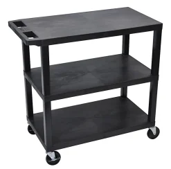 Luxor E-Series Plastic Cart, 3-Shelves, 36 1/4"H x 35 1/4"W x 18"D, Black