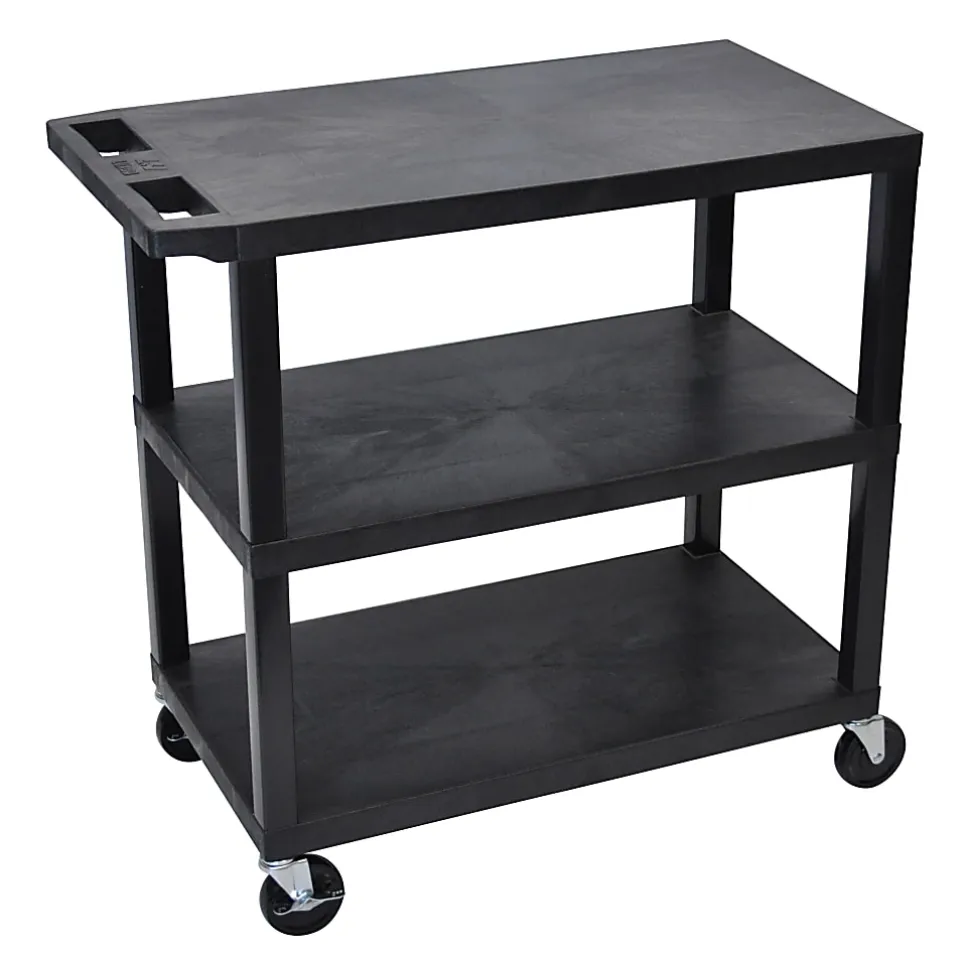 Luxor E-Series Plastic Cart, 3-Shelves, 36 1/4"H x 35 1/4"W x 18"D, Black