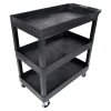 Luxor E-Series 3-Tub Plastic Utility Cart, 36 1/4"H x 35 1/4"W x 18"D, Black