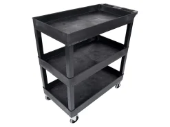 Luxor E-Series 3-Tub Plastic Utility Cart, 36 1/4"H x 35 1/4"W x 18"D, Black