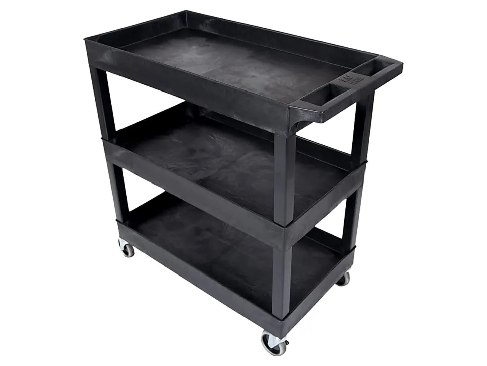 Luxor E-Series 3-Tub Plastic Utility Cart, 36 1/4"H x 35 1/4"W x 18"D, Black