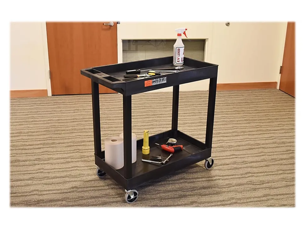 Luxor E-Series 2-Tub Plastic Utility Cart, 36 1/4"H x 35 1/4"W x 18"D, Black