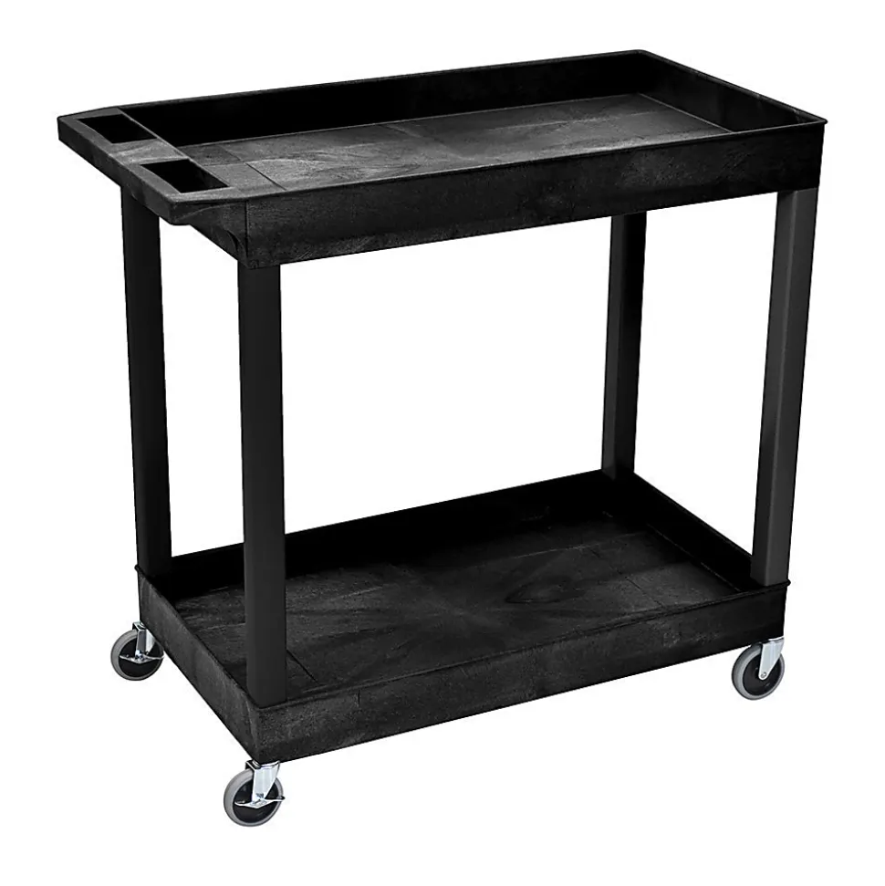 Luxor E-Series 2-Tub Plastic Utility Cart, 36 1/4"H x 35 1/4"W x 18"D, Black