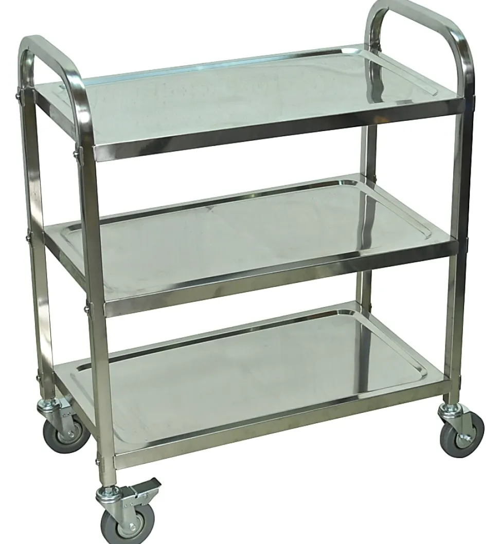 Luxor L100S3 Stainless-Steel 3-Shelf Kitchen Cart, 35"H x 26"W x 16"D, Silver