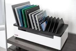 Luxor 12-Port Charging Station For Laptops, Tablets And Mobile Devices, 10-15/16”H x 23-5/8”W x 11-13/16”D, Black/White