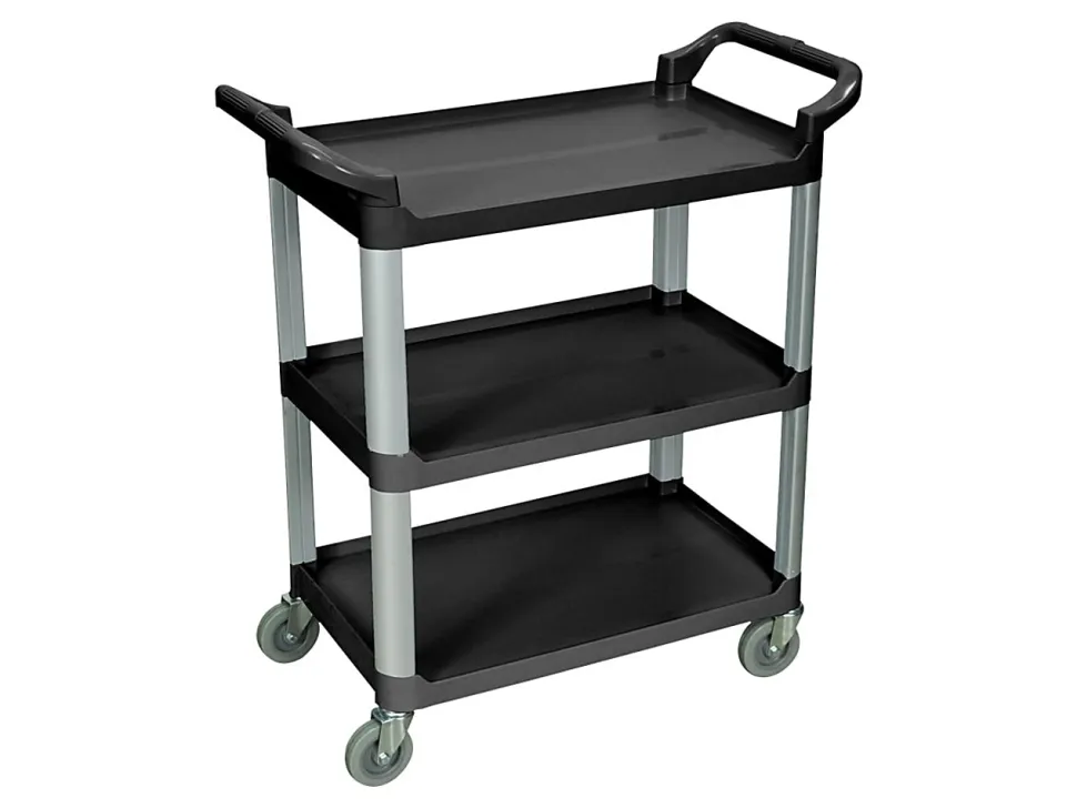 Luxor 3-Shelf Serving Cart, 36 3/4"H x 33 1/2"W x 16 3/4"D, Black