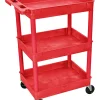 Luxor 3-Shelf Tub Cart, 36 1/2"H x 24"W x 18"D, Red