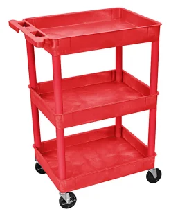 Luxor 3-Shelf Tub Cart, 36 1/2"H x 24"W x 18"D, Red