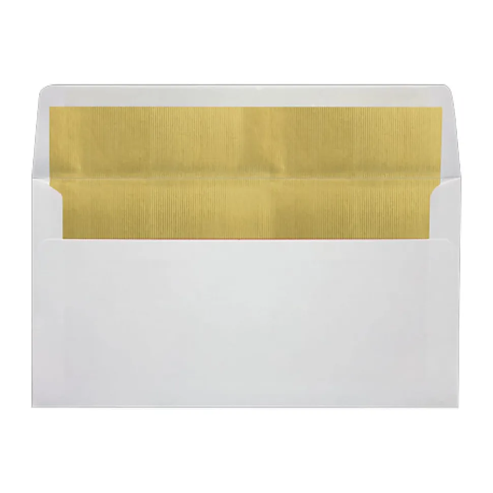 LUX Photo Greeting Foil-Lined Invitation Envelopes, A7, Peel & Stick Closure, White/Gold, Pack Of 500