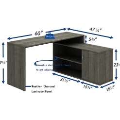 LYS L-Shape Workstation with Cabinet - Laminated L-shaped Top - 200 lb Capacity - 29.50"x60"x 47.25" Depth - DK103RRWC
