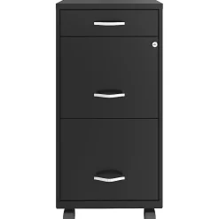 LYS NuSparc 18" 3 Drawer Steel Mobile File Cabinet, Black, 1 Each