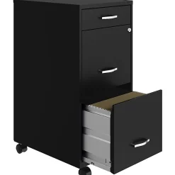 LYS NuSparc 18" 3 Drawer Steel Mobile File Cabinet, Black, 1 Each