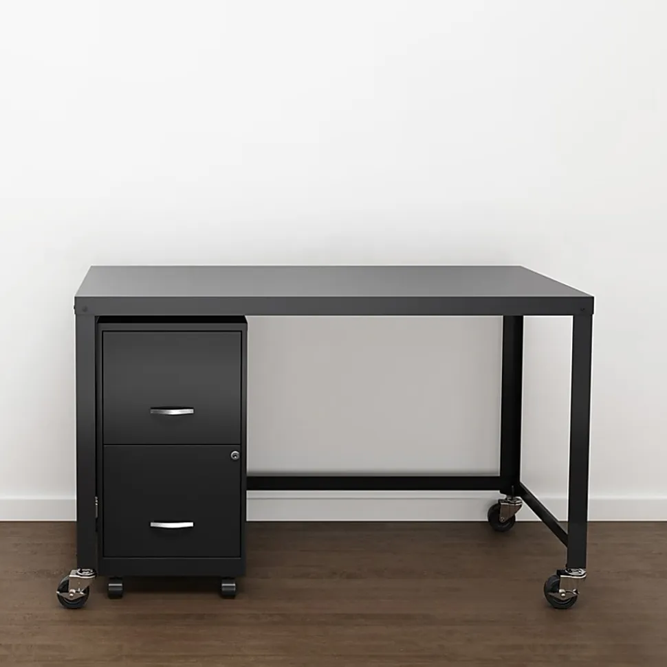 LYS NuSparc 18" 2 Drawer Steel Mobile File Cabinet, Black, 1 Each