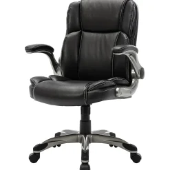 LYS NuSparc Flip Armrest Mid Back Leather Chair, Black/Silver