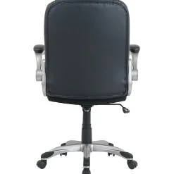 LYS NuSparc Flip Armrest Mid Back Leather Chair, Black/Silver