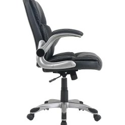 LYS NuSparc Flip Armrest Mid Back Leather Chair, Black/Silver