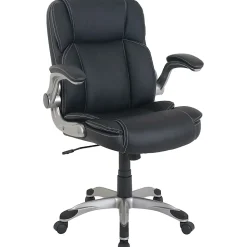 LYS NuSparc Flip Armrest Mid Back Leather Chair, Black/Silver