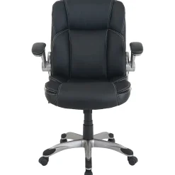 LYS NuSparc Flip Armrest Mid Back Leather Chair, Black/Silver
